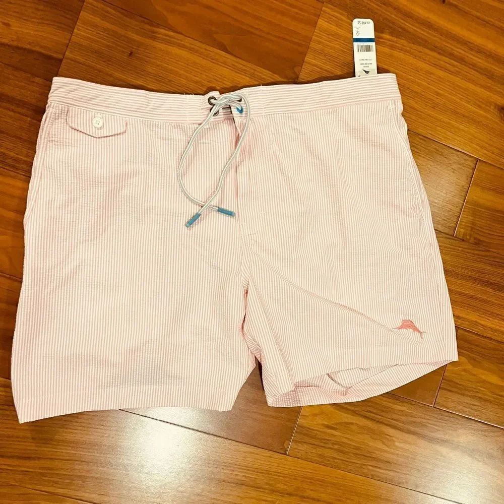 Tommy Bahama Rialto pink and white striped men’s swim trunks size Xl TG NWT